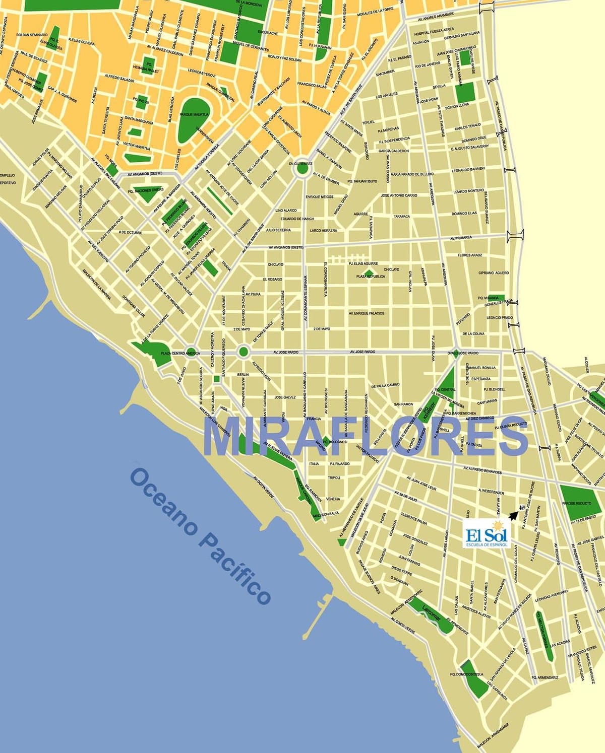 מפה של miraflores, לימה, פרו